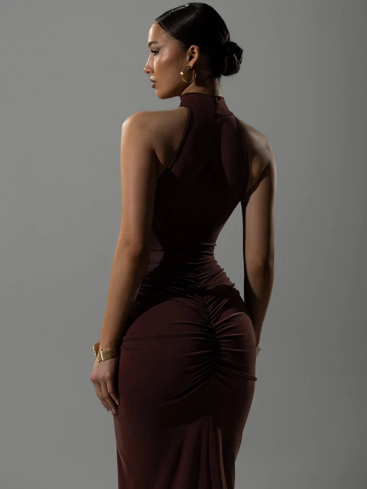 Graziella halter neck ruched maxi dress