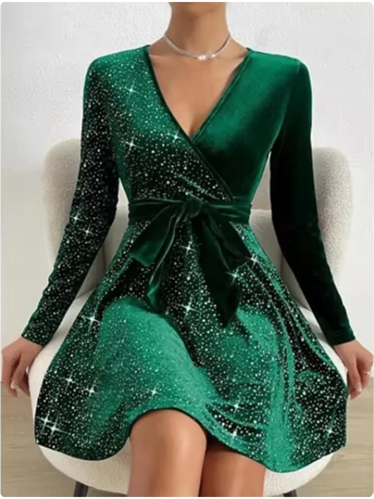 Esperanza sequin wrap mini dress with long sleeves