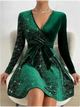 Esperanza sequin wrap mini dress with long sleeves
