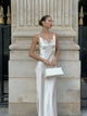 Mirabella satin slip maxi dress with lace trim in ivory