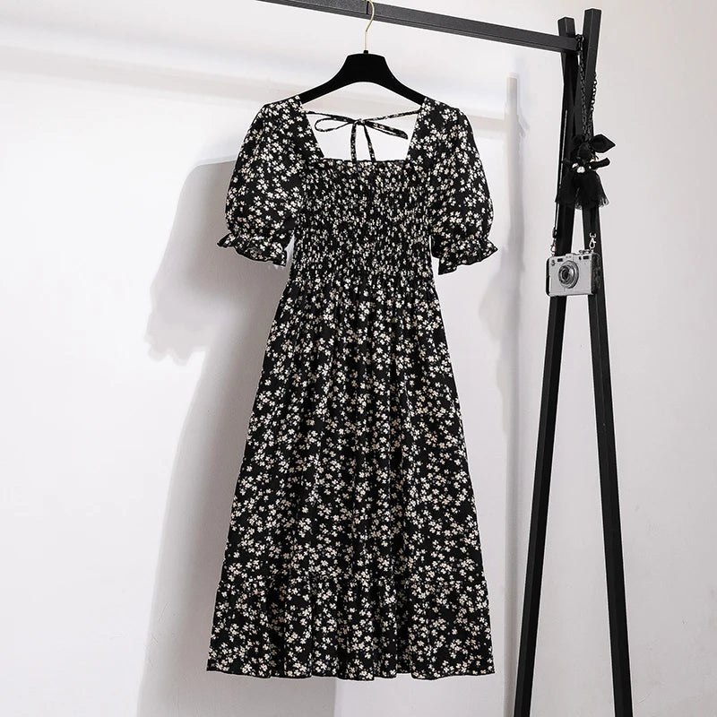 Rosaria smocked floral midi dress with puff sleeves