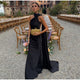 Brunella one-shoulder satin maxi dress with cape sash in black