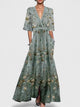 Venetia | Women's Tie-Waist Floral Maxi Dress, V-Neck, Three-Quarter Sleeves