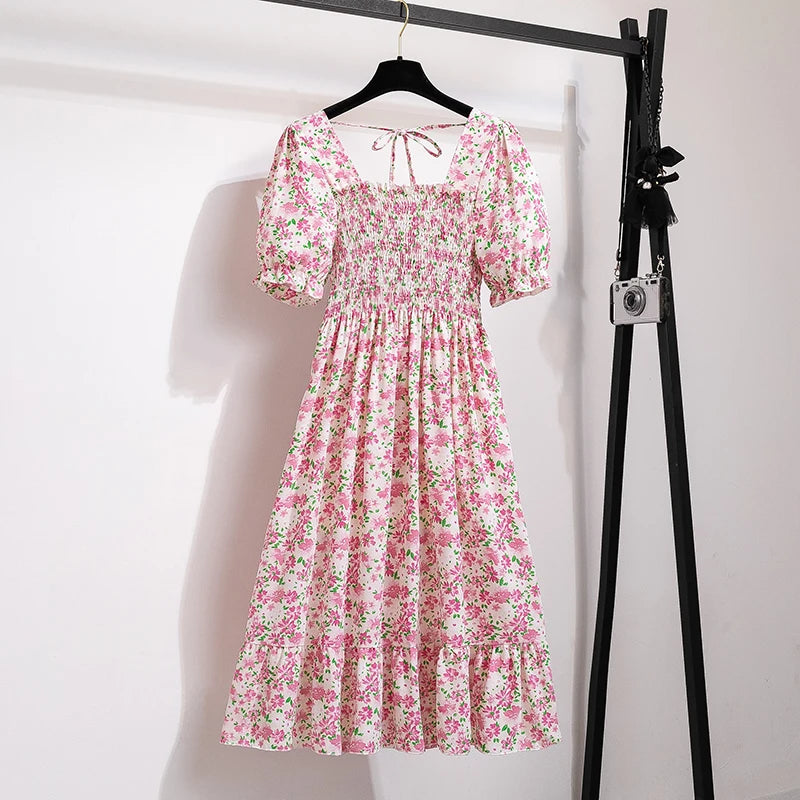 Rosaria smocked floral midi dress with puff sleeves