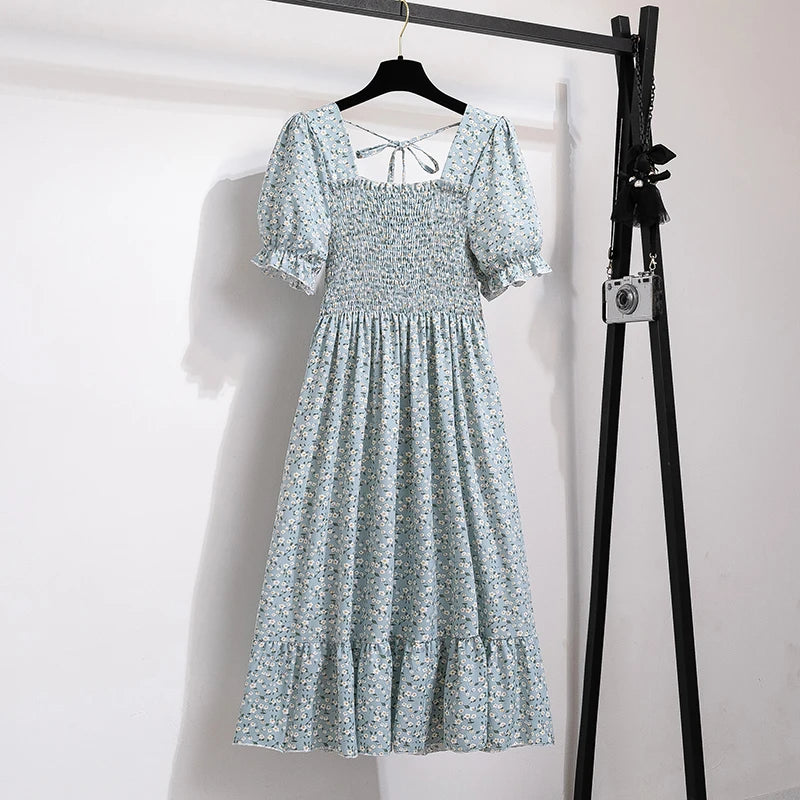 Rosaria smocked floral midi dress with puff sleeves