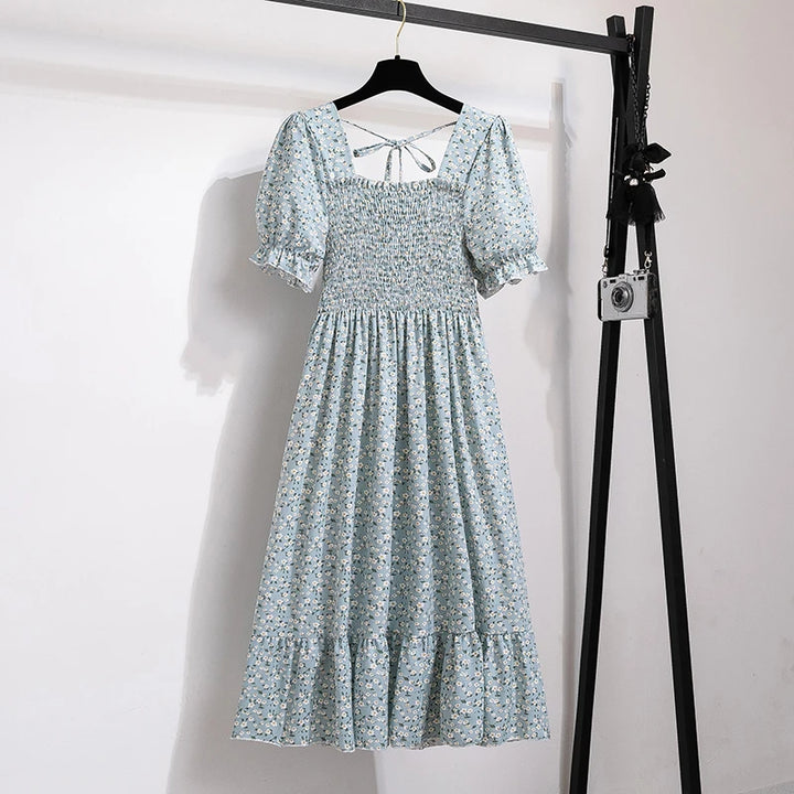 Rosaria smocked floral midi dress with puff sleeves