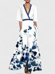 Venetia | Women's Tie-Waist Floral Maxi Dress, V-Neck, Three-Quarter Sleeves