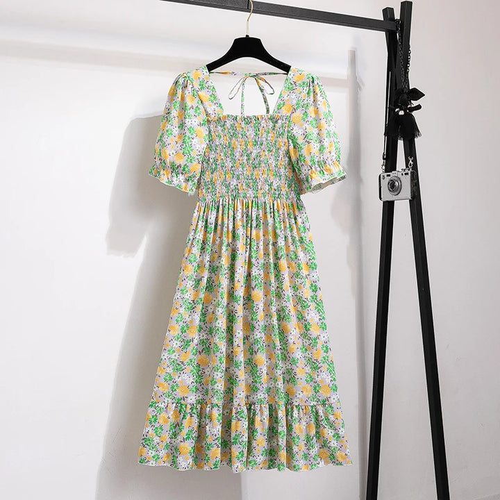 Rosaria smocked floral midi dress with puff sleeves