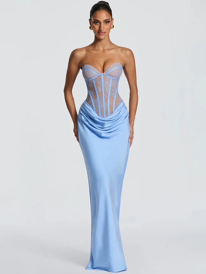 Ottavia lace corset satin maxi dress