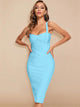 Gioconda bandage midi dress with sweetheart neckline in light blue
