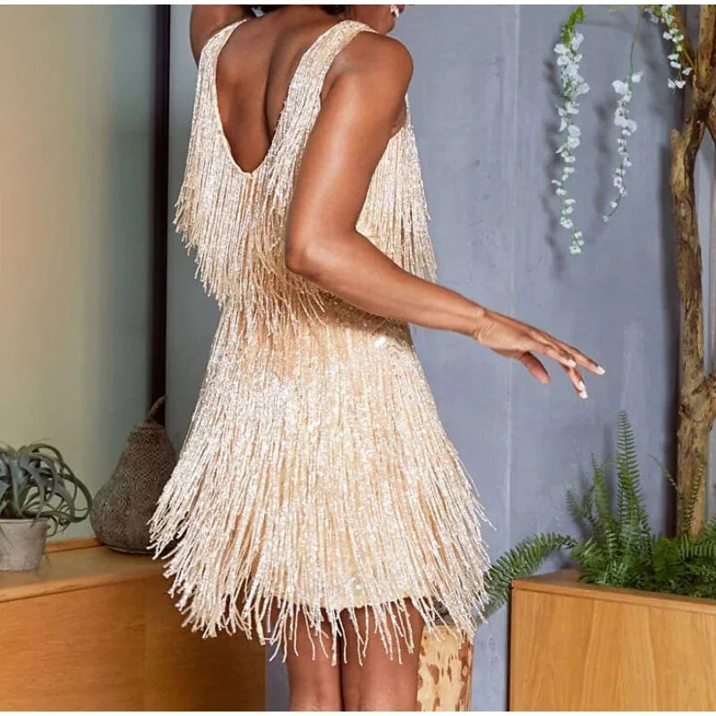 Novella feather fringe mini dress