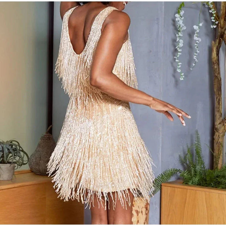 Novella feather fringe mini dress