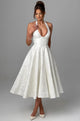 Liliana jacquard halter midi dress with bow back in white
