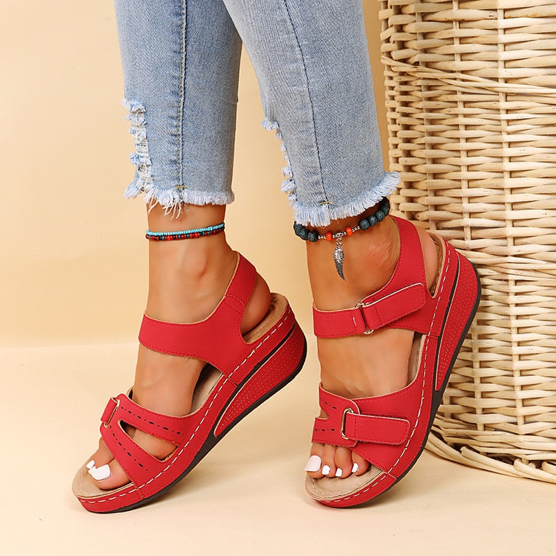Women's buckle strap open-toe wedge sandals