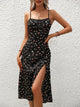 Ornella printed slip midi dress with side slit in black floral