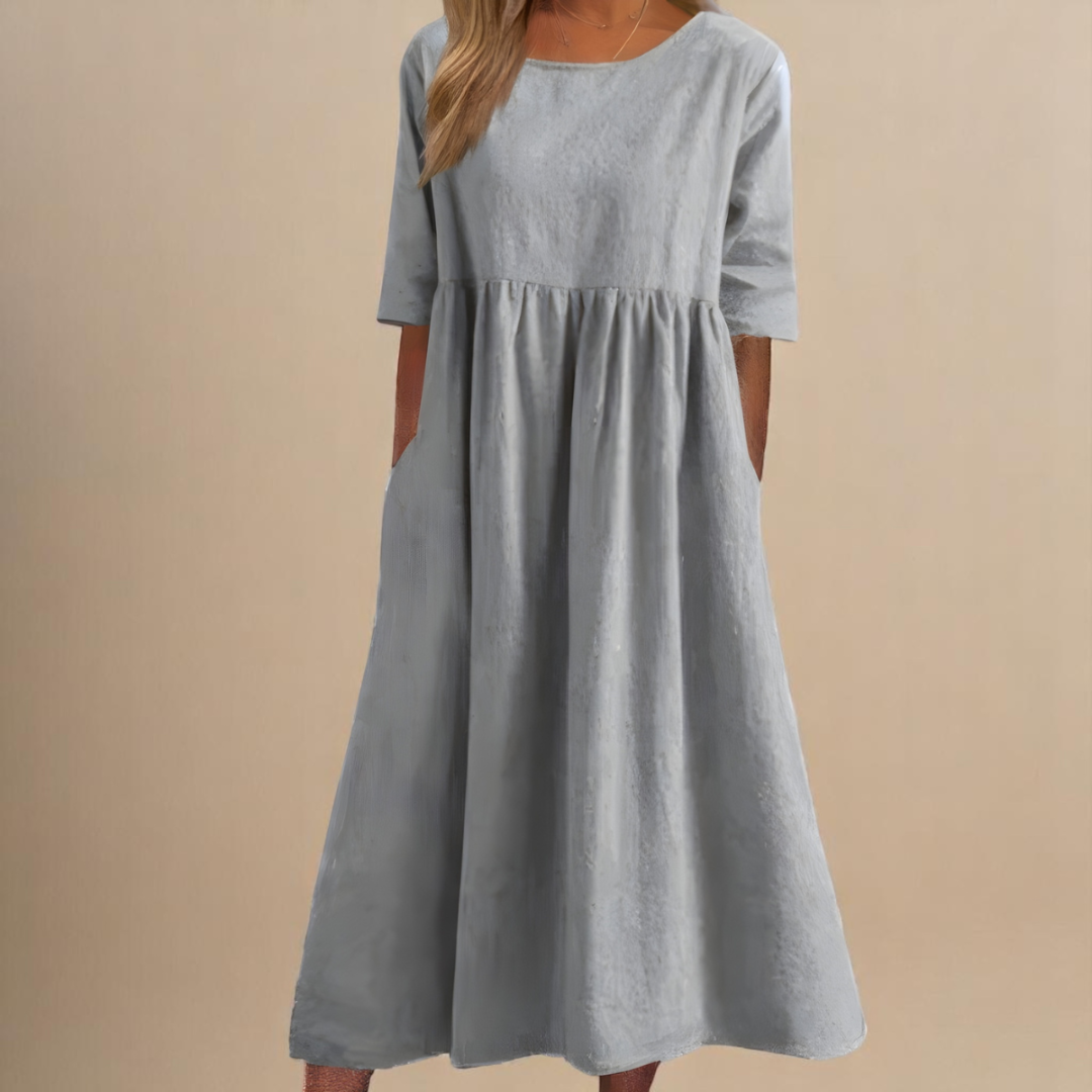 Linnea | Women's Midi Dress, Round Neck, Short Sleeves
