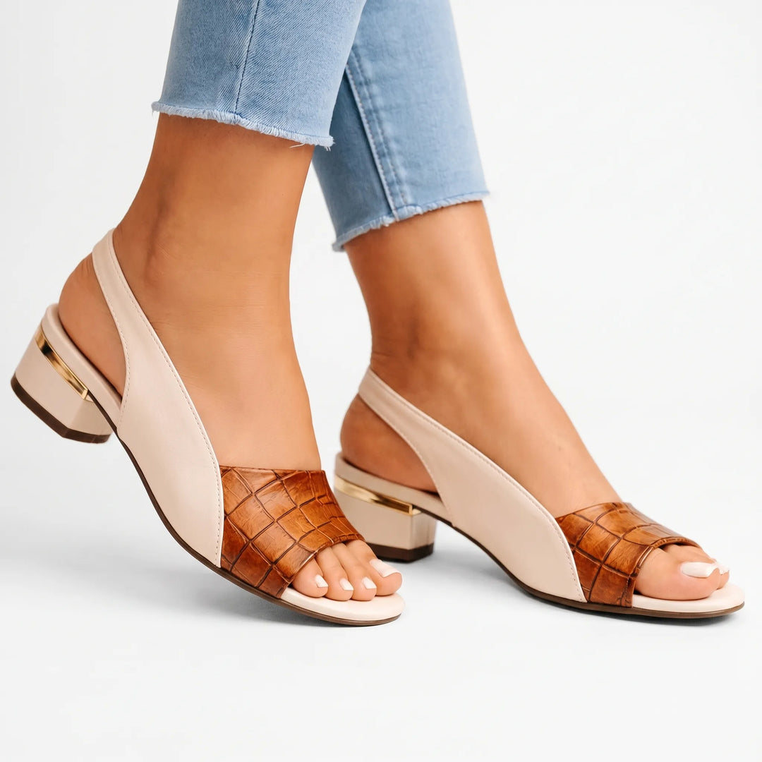 Women's open-toe slingback sandals with crocodile-effect front trim