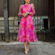 Karenza | Women's Floral Midi Dress, Round Neck, Long Sleeves