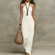Women's sleeveless cross-over halter maxi dress