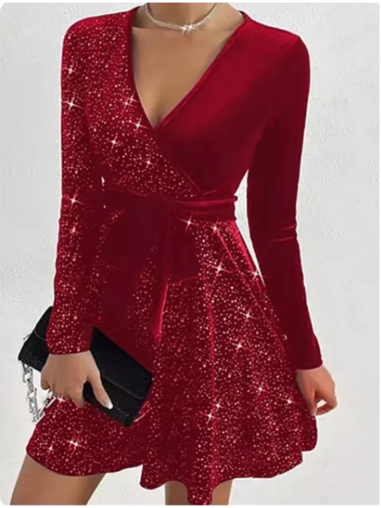Esperanza sequin wrap mini dress with long sleeves