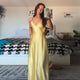 Romilda satin slip midi dress with lace trim in butter yellow