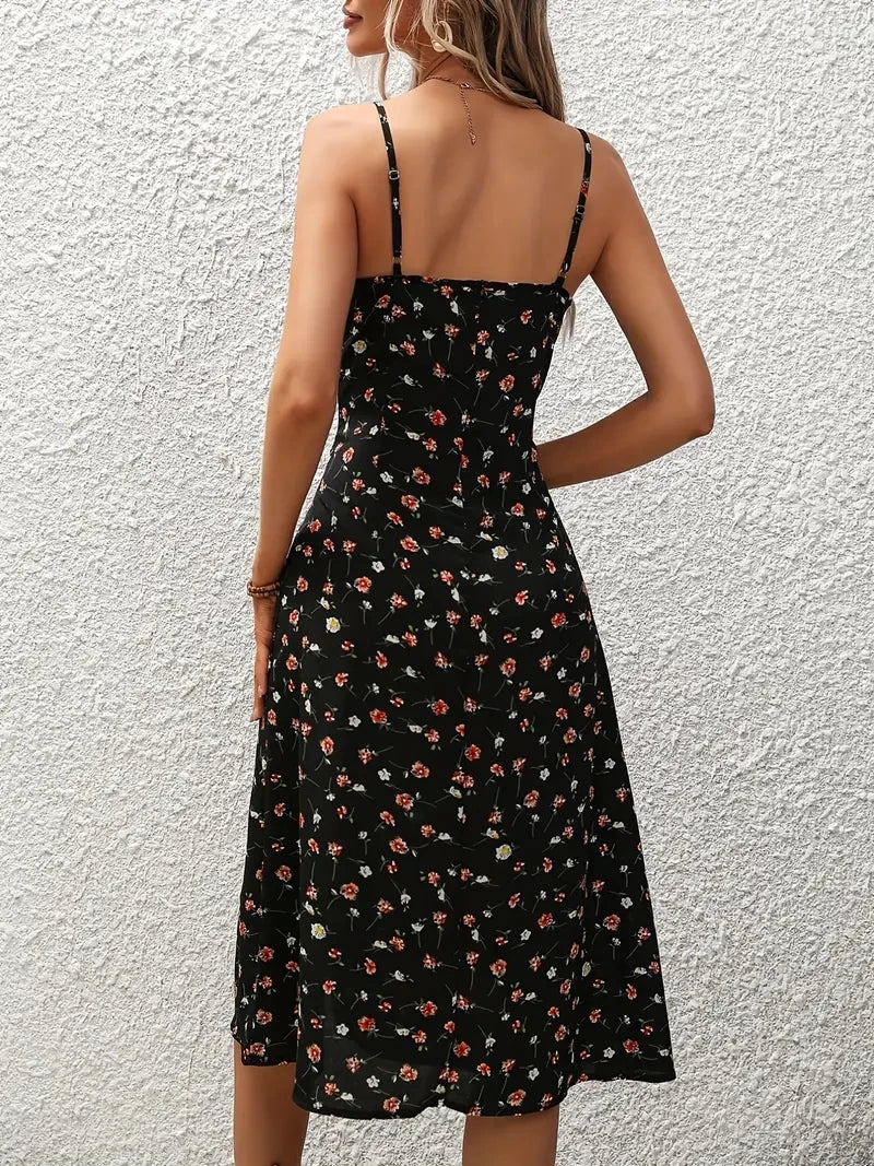 Ornella printed slip midi dress with side slit