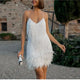 Novella feather fringe mini dress in white