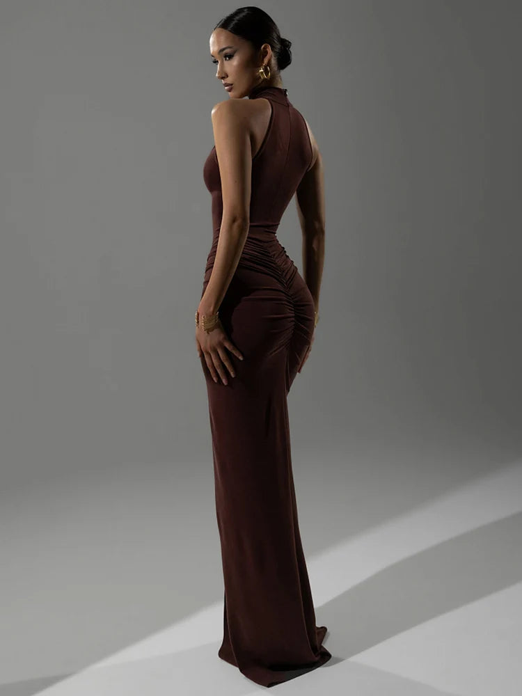 Graziella halter neck ruched maxi dress