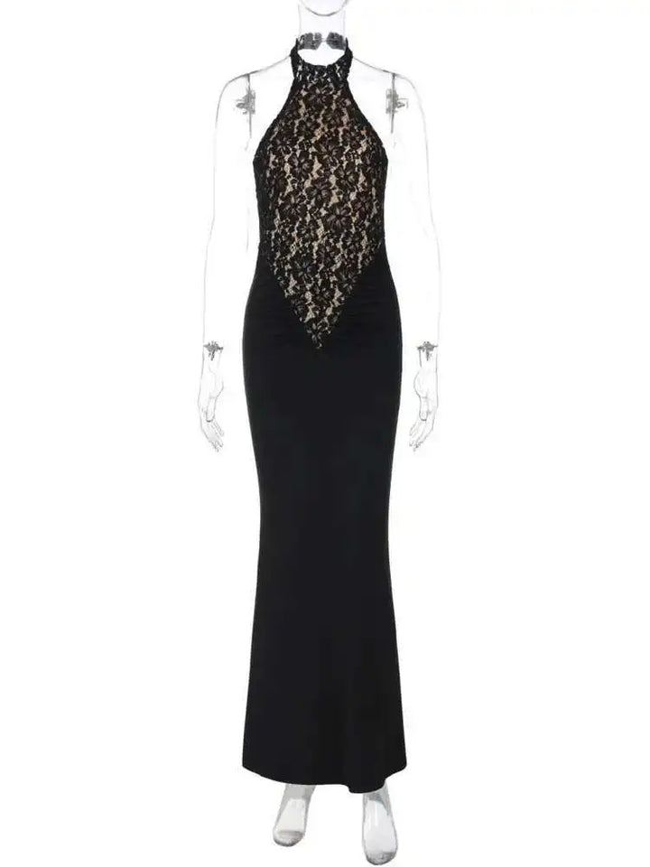 Simonetta lace halter maxi dress with open back