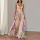 Women's floral square-neck A-line maxi dress with pleated skirt