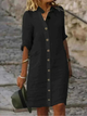 Merewen | Women's Linen Shirt Midi Dress, Collared, Short Sleeves