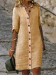 Merewen | Women's Linen Shirt Midi Dress, Collared, Short Sleeves