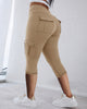 Cateline | Women's High-Waisted Biker Capris, Flap Pockets, Wide Waistband