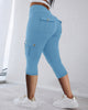 Cateline | Women's High-Waisted Biker Capris, Flap Pockets, Wide Waistband