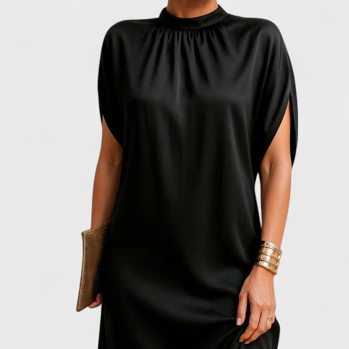 Benedetta | Women's Wrap Midi Dress, Round Neck, Short Sleeves