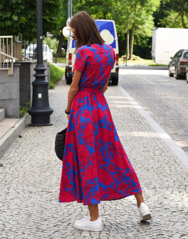 Immacolata floral wrap midi dress, v-neck, short sleeves
