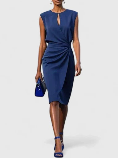 Bettina | Women's Tailored Midi Dress, Round Neck, Short Sleeves