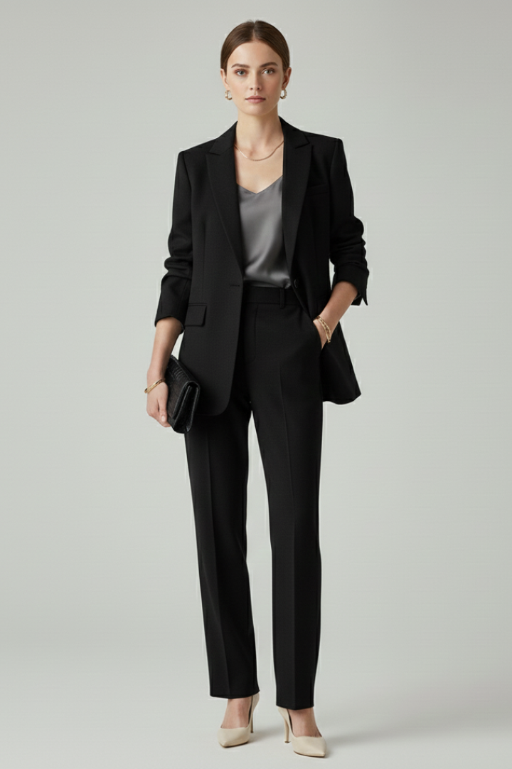 Women's tailored suit set with blazer and straight-leg trousers