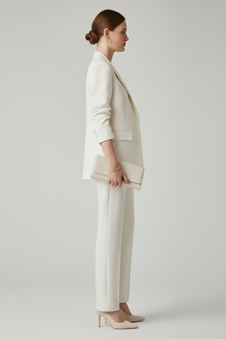 Women's tailored suit set with blazer and straight-leg trousers