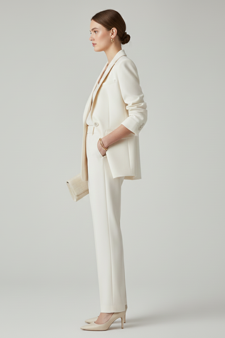 Women's tailored suit set with blazer and straight-leg trousers