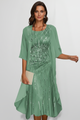 Women's round-neck midi dress with patterned front panel and short sleeves