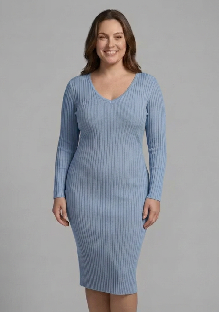 Rosalind | Women’s V-Neck Long-Sleeve Bodycon Midi Dress