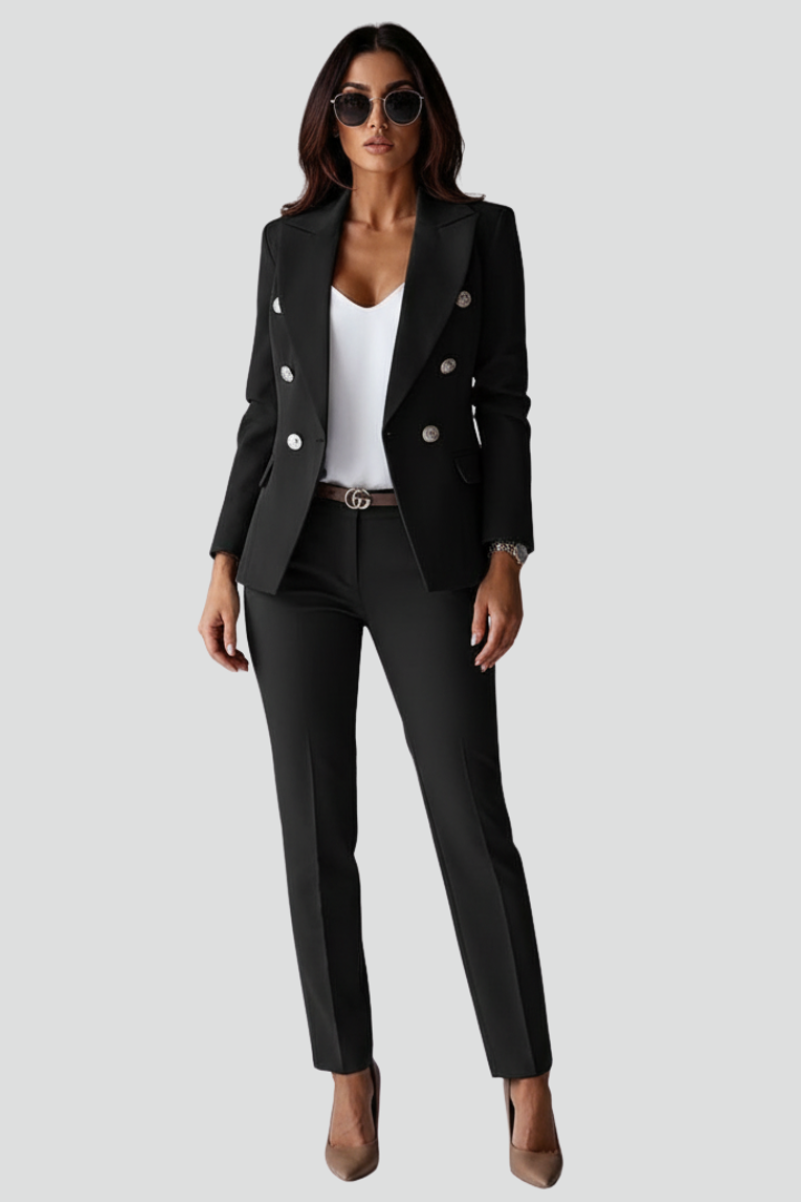 Women's double-breasted blazer and straight-leg trouser suit set