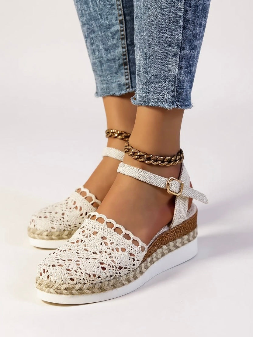 Calanthe | Women's Crochet Espadrille Sandals, Platform, Ankle Strap