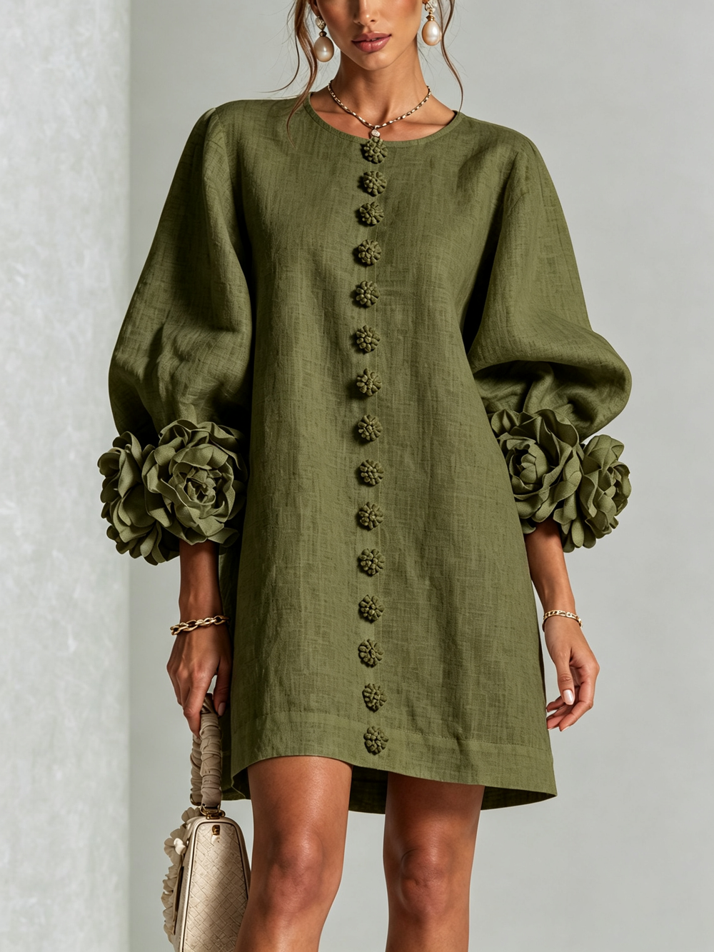 Tegan | Women's Floral Mini Dress, Round Neck, Short Sleeves