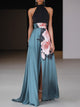 Amaryllis | Women's Floral Maxi Dress, Halter Neck, Sleeveless, Side Slit