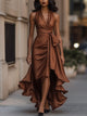 Wilona | Women's Wrap Maxi Dress, Halter Neck, Short Sleeves, Side Slit