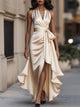Wilona | Women's Wrap Maxi Dress, Halter Neck, Short Sleeves, Side Slit