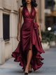 Wilona | Women's Wrap Maxi Dress, Halter Neck, Short Sleeves, Side Slit
