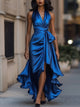 Wilona | Women's Wrap Maxi Dress, Halter Neck, Short Sleeves, Side Slit